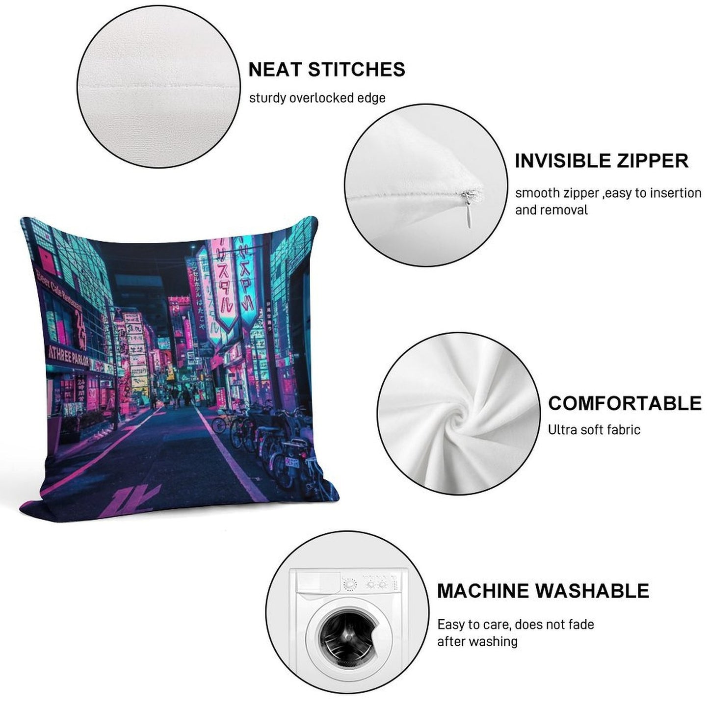 Tokyo - A Neon Wonderland Soft Anti-Pilling Throw Pillow