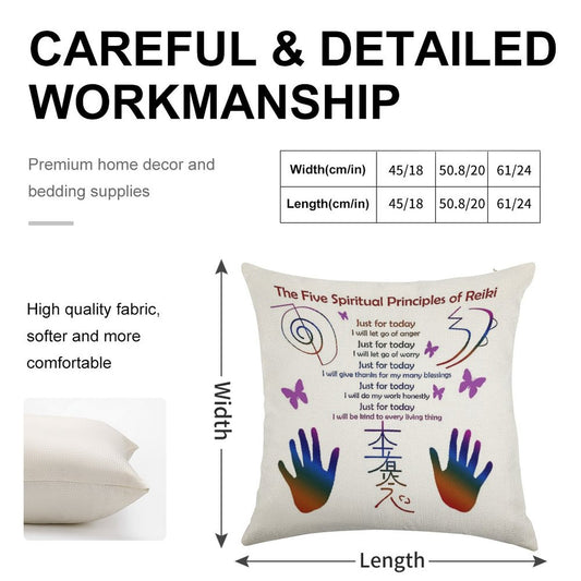 The 5 Principles of Reiki Linen Throw Pillow Cover