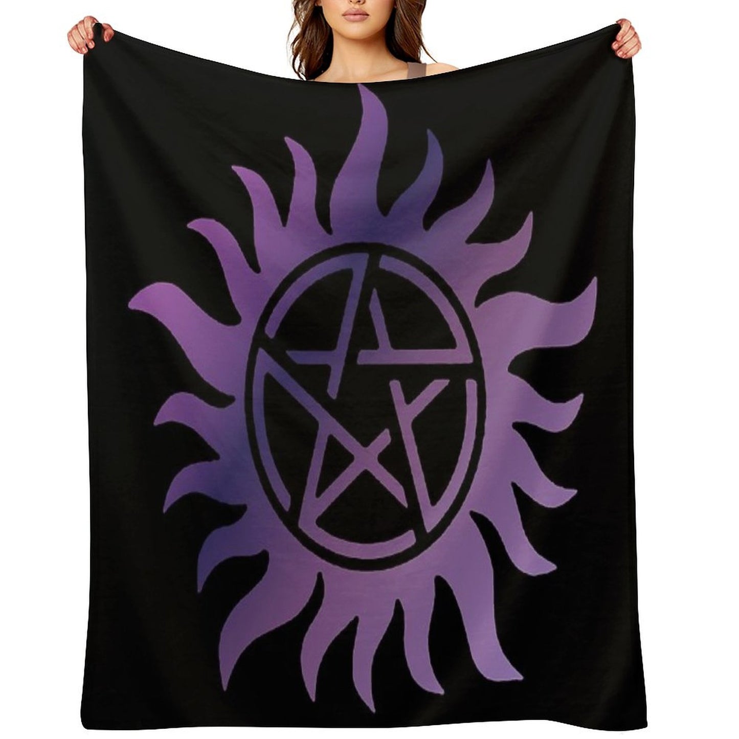 Purple Pentacle Black Throw Blanket