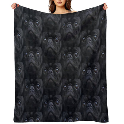 Black Pug Dog Face Throw Blanket