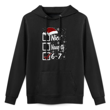 Funny Nice Naughty 67 Christmas Shirt Brain Rot Six Seven Kangaroo Pocket Hoodie