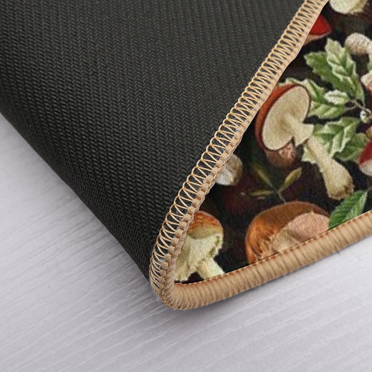 Vintage Red Mushrooms Forest Botanical Night Garden Pattern - Black  NightGarden Bath Mat