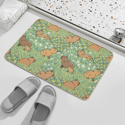 Capybaras Meadow in Green And Yellow Bath Mat