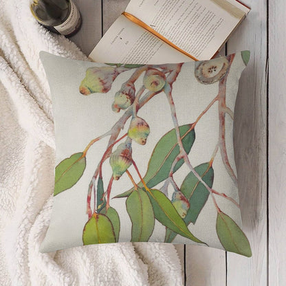 Australian Native Eucalyptus Tree Branch Watercolour Linen Throw Pillow Cover