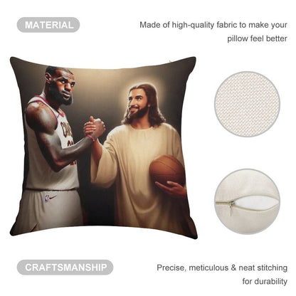 Lebron James + Jesus Linen Throw Pillow Cover