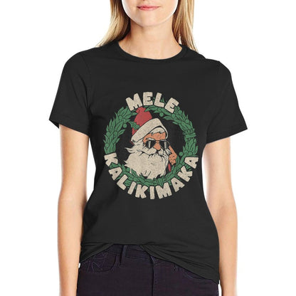Mele Kalikimaka with Santa  Rolled Sleeves T-Shirt