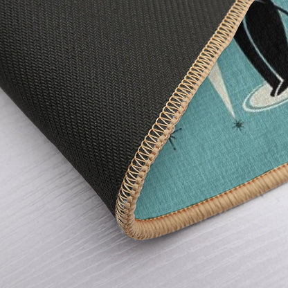 Mid Century Meow on Blue Bath Mat