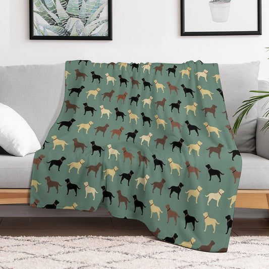 Labrador Retriever Dog Silhouettes Pattern with Chocolate, Yellow, Red And Black Labs Throw Blanket