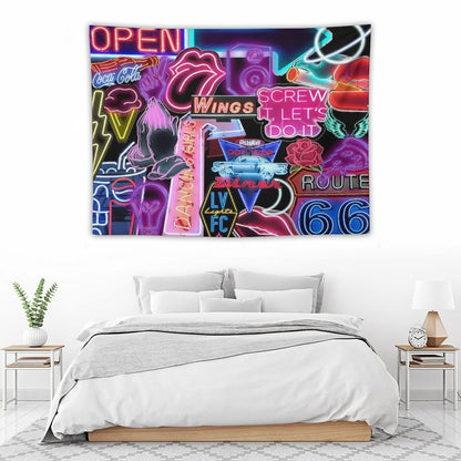Neon Sign Collage Tapestry