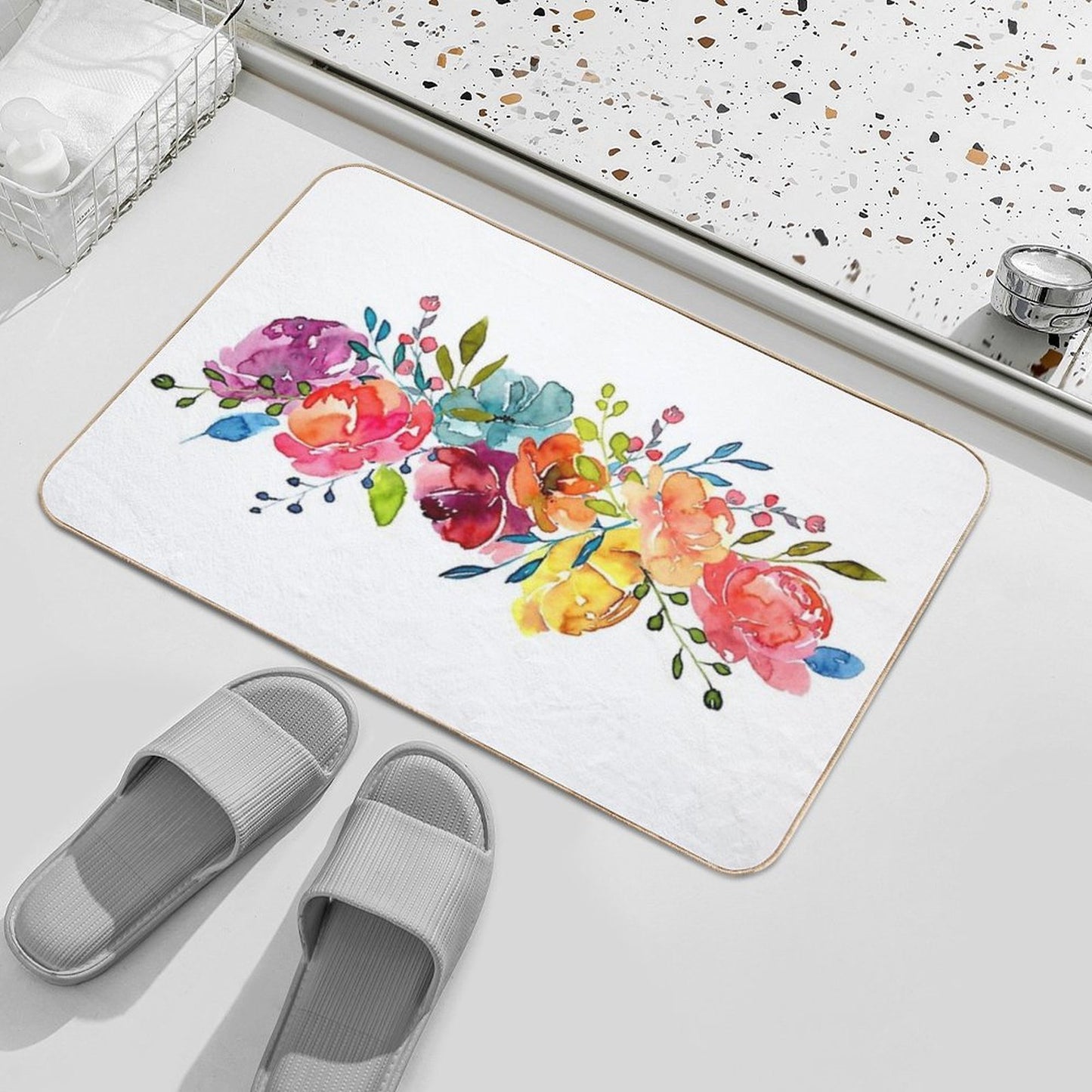 Bright Flowers Summer Watercolor Peonies  Anti-Trip Bath Mat