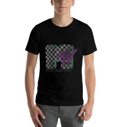 MTV Checkered Distressed Retro Logo  High-quality Stitching T-Shirt