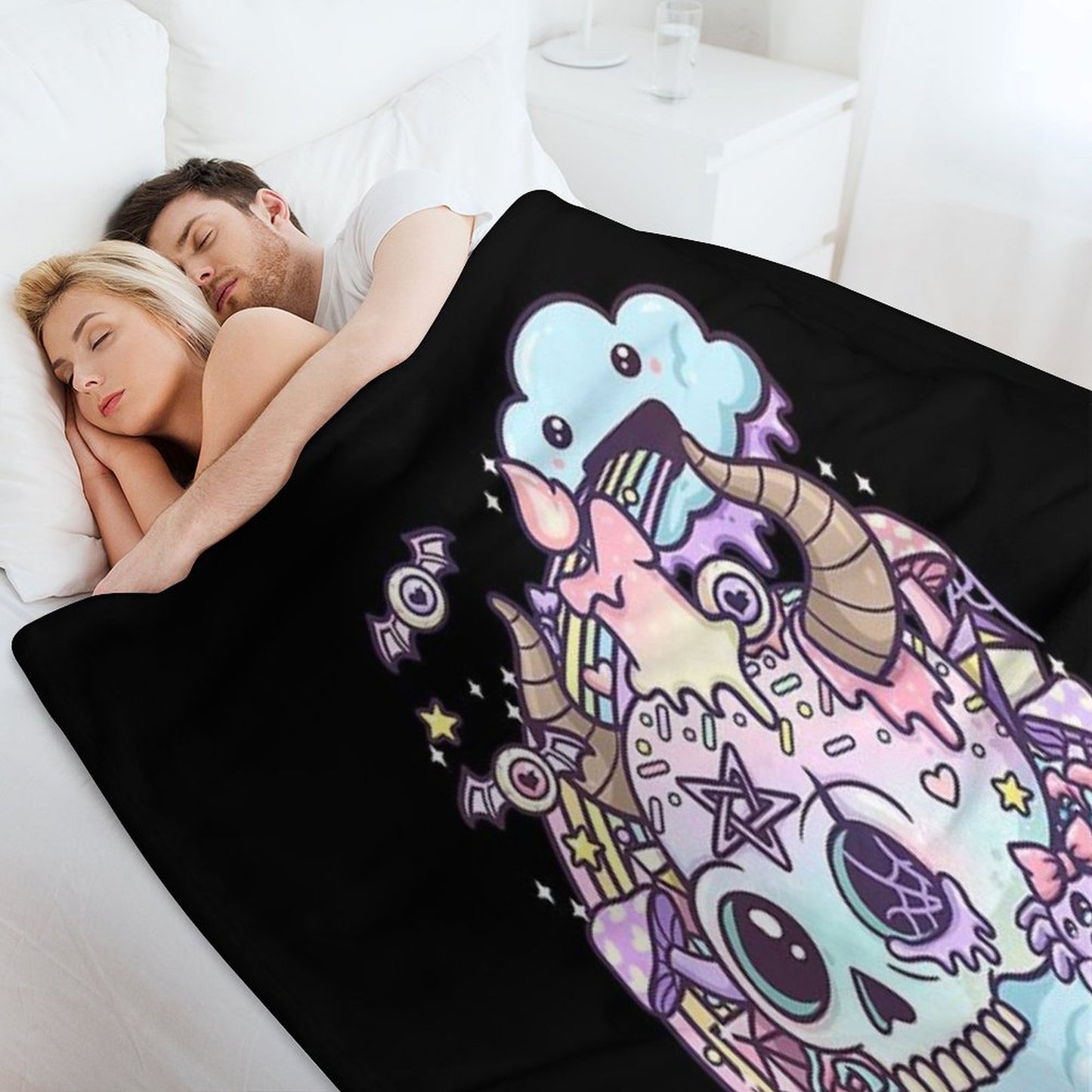 Pastel Goth Skull Kawaii Throw Blanket