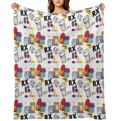 Pharmacy Pattern Pills RX Throw Blanket