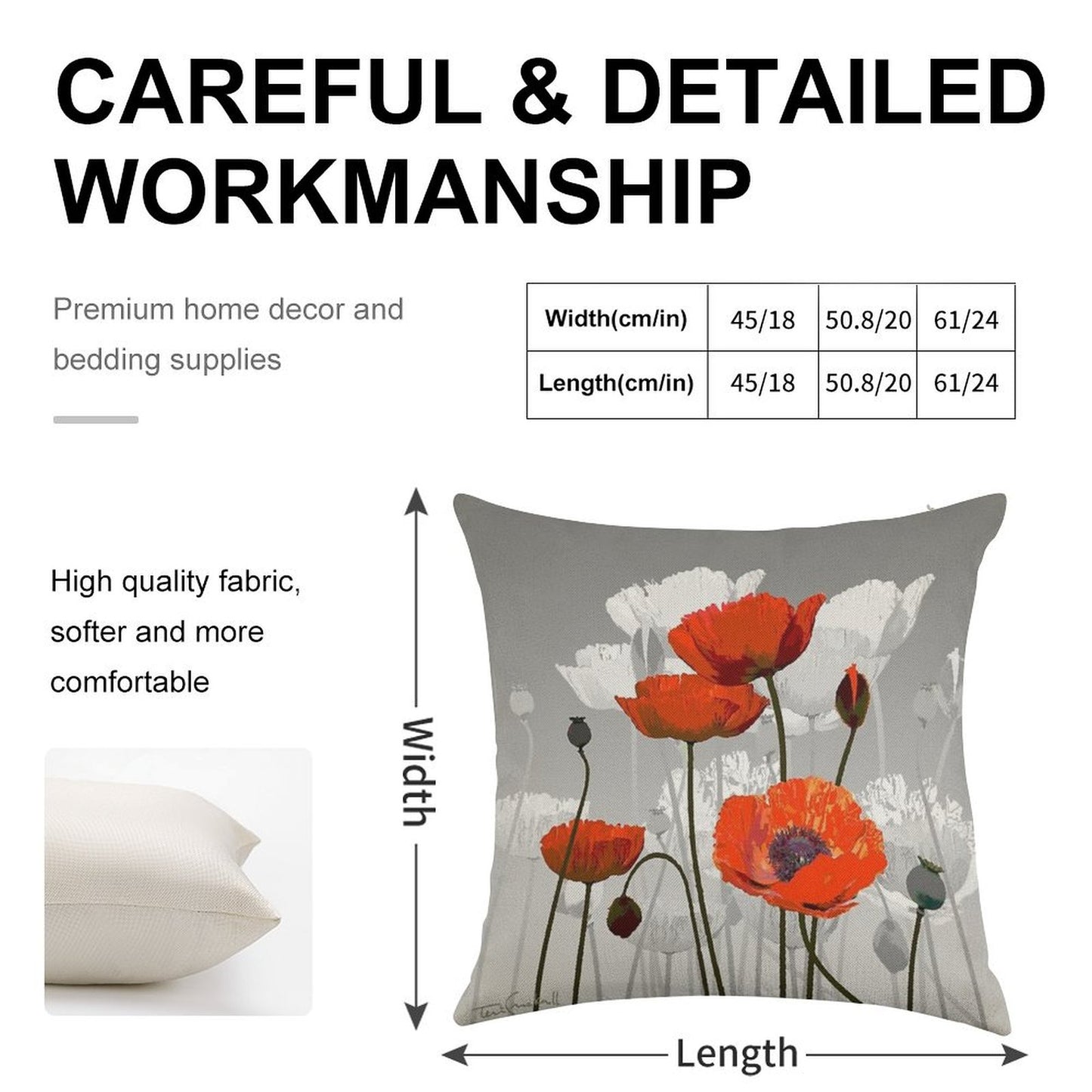 POPPIES Linen Throw Pillow Cover