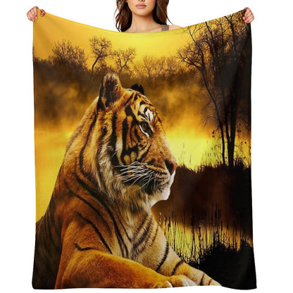 Tiger And Sunset Throw Blanket