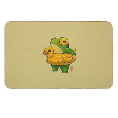 Cute Summer Time Ducky Frog Swimming Pool Floatie Artwork Asian Style Bath Mat
