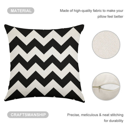 Black And White Chevron Stripes Linen Throw Pillow Cover