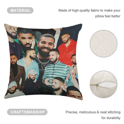 Drake Collage Linen Throw Pillow Cover