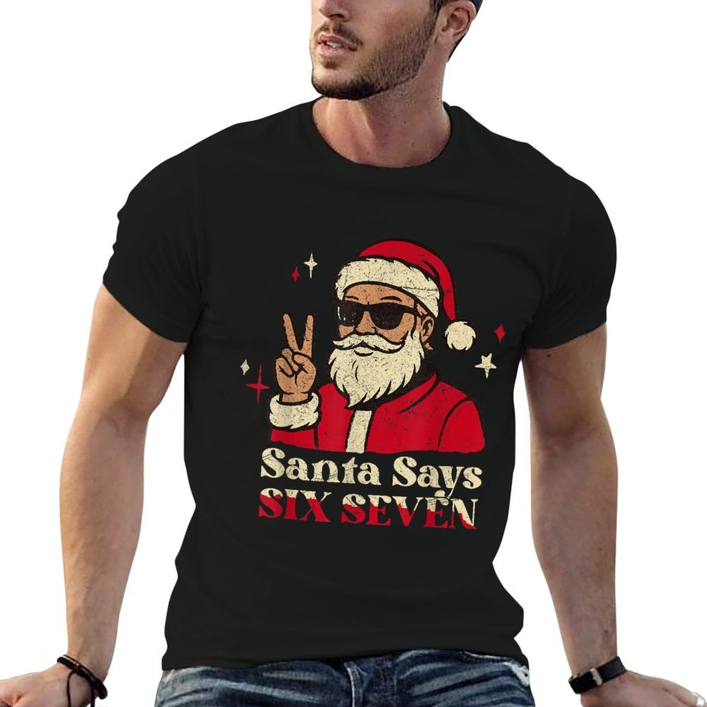Funny Santa Says Six Seven 67 Meme Christmas Holiday 6 7  Oversized Silhouette T-Shirt