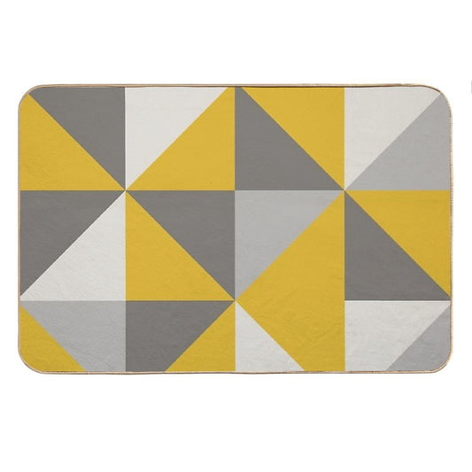 Retro Triangle Design in Yellow And Grey Bath Mat