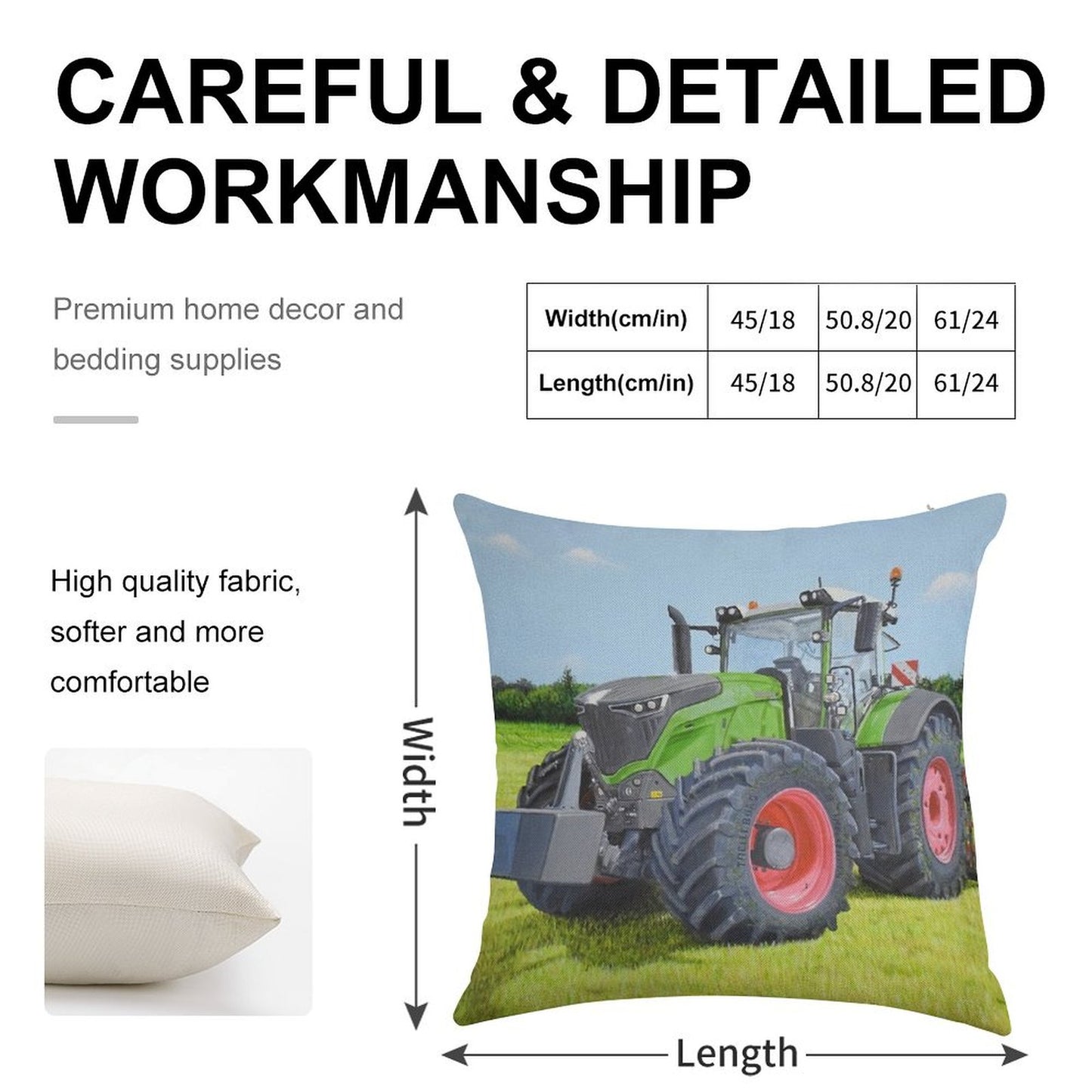 Green Tractor in Field Linen Throw Pillow Cover