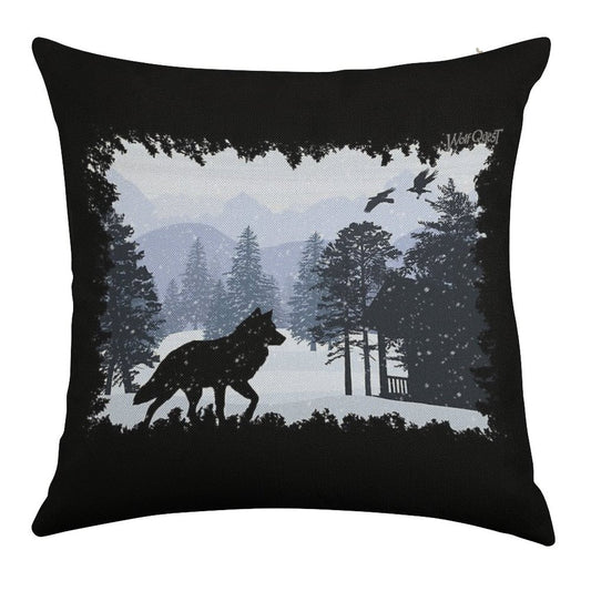 Snowy Cabin - WolfQuest Dream Linen Throw Pillow Cover