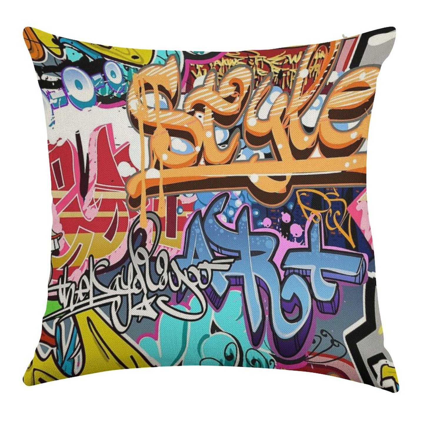 Graffiti Linen Throw Pillow Cover