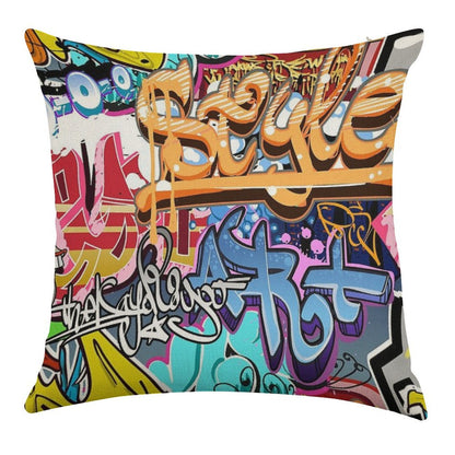 Graffiti Linen Throw Pillow Cover