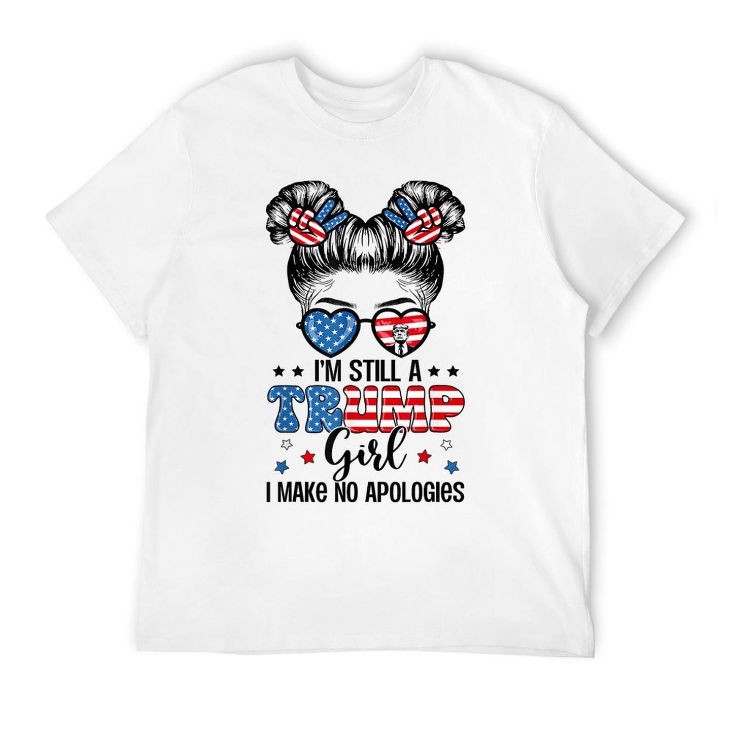 All American Trump Girl 4th Of July Messy Bun No Apologies  Moisture-wicking T-Shirt