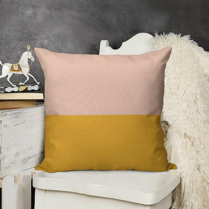 Blush Pink And Mustard Yellow Minimalist Color Block 2 Linen Throw Pillow Cover