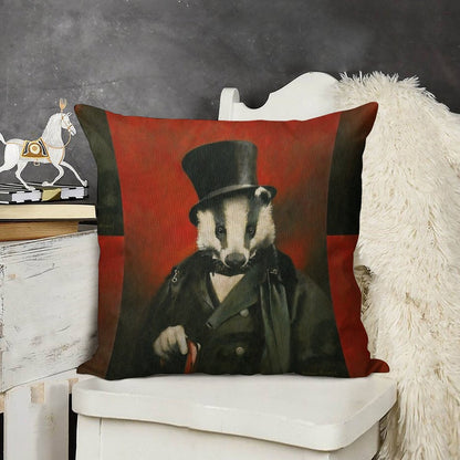 Victorian Mr Badger Linen Throw Pillow Cover