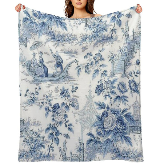 Powder Blue Chinoiserie Toile Throw Blanket