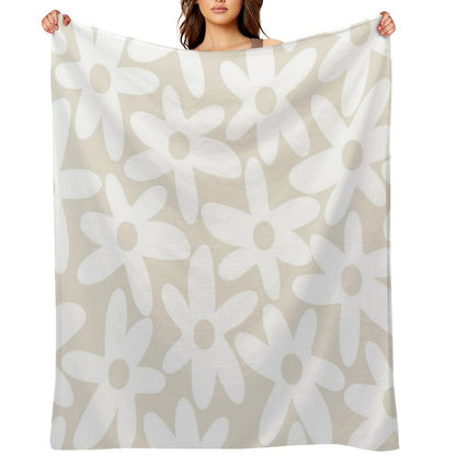 Daisy Time Floral Pattern in White And Beige Throw Blanket