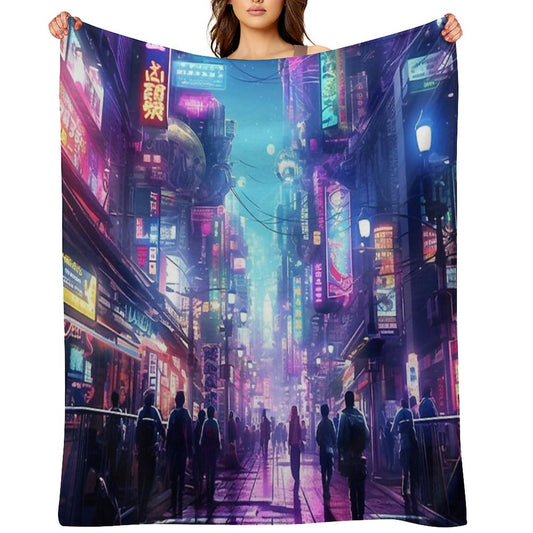 Cyberpunk Tokyo Dreamscape Throw Blanket