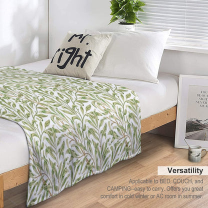 Willow Bough by William Morris - Seamless-  Gold Green Leaves on Off White Background Throw Blanket