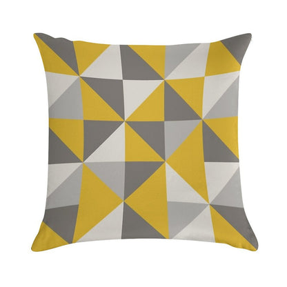 Retro Triangle Design in Yellow And Grey Soft Skin-Friendly Throw Pillow