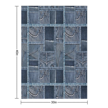 Blue Jeans Denim Patchwork Throw Blanket