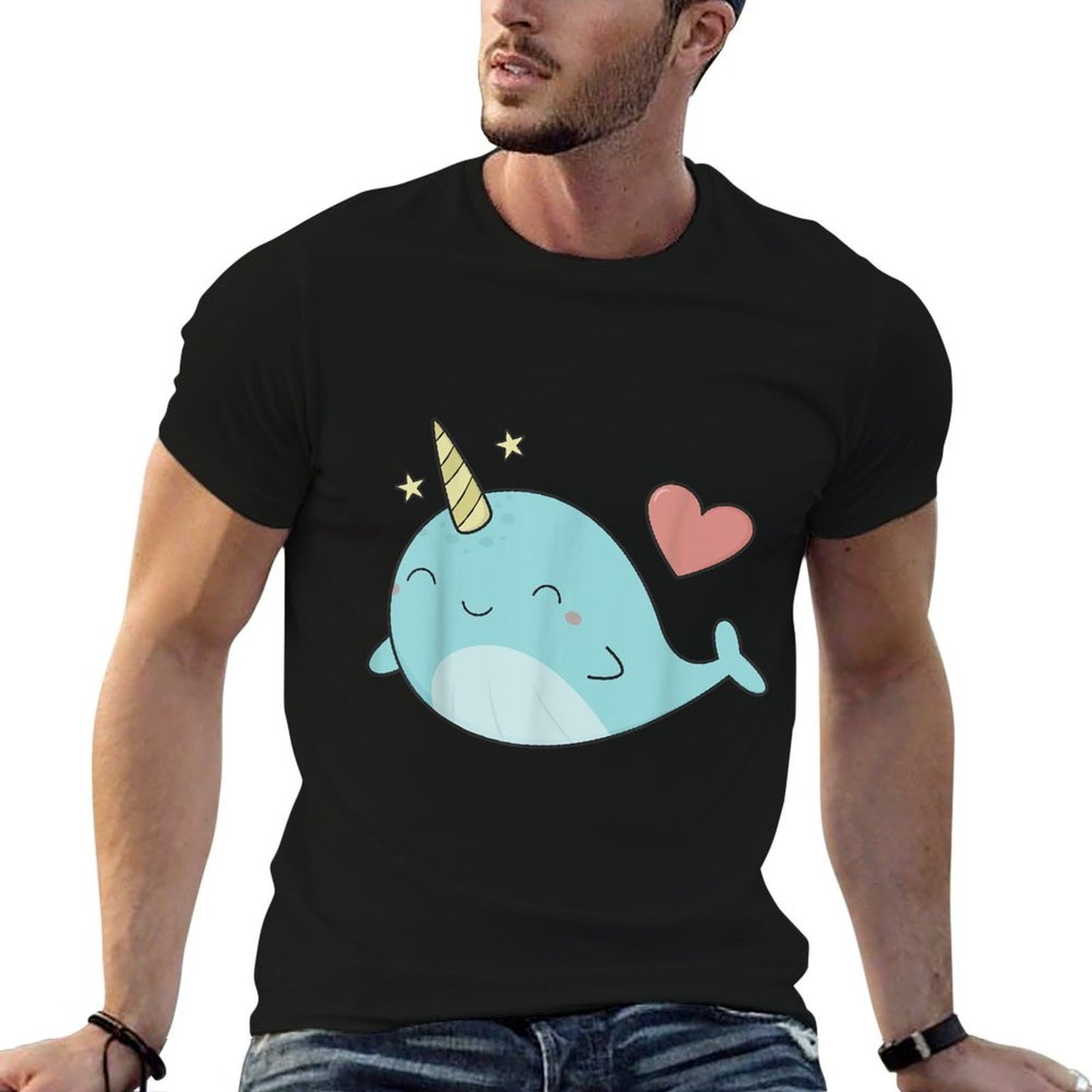 Cute Kawaii Love Narwhals  Heathered Texture T-Shirt