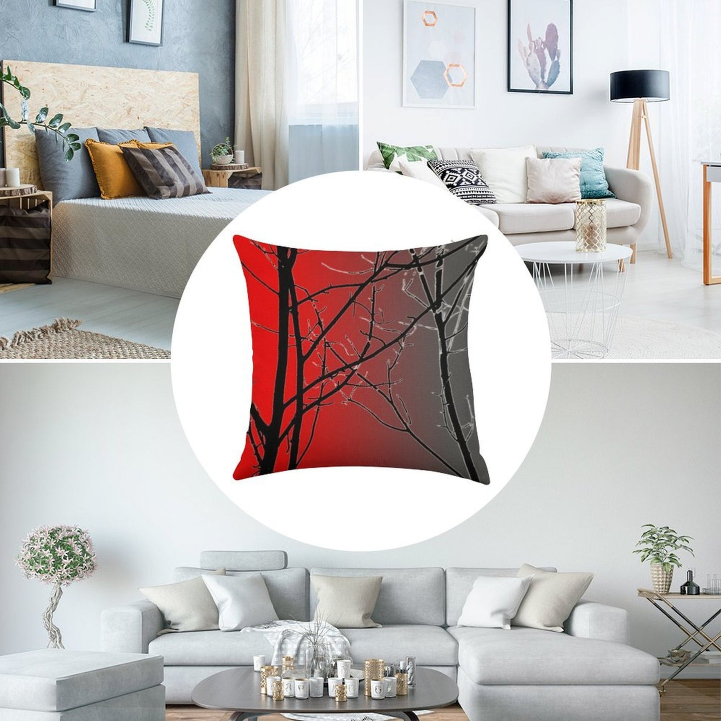 Red And Gray Linen Throw Pillow Cover