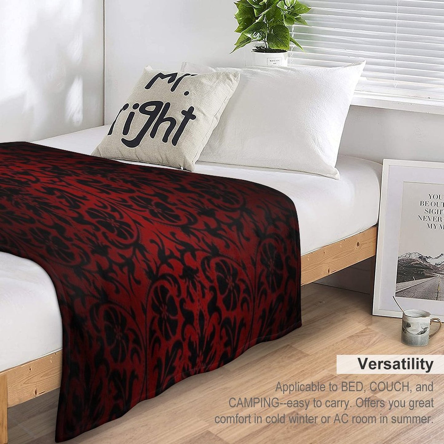 Dark Red And Black Damask Pattern Throw Blanket
