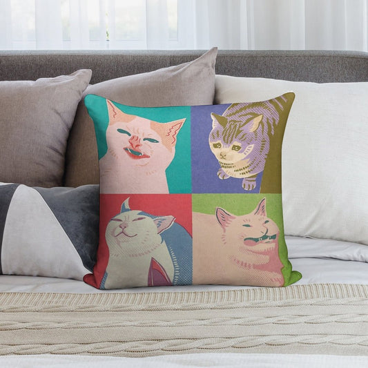 Four Meme Cats of The Apocalypse Soft Anti-Pilling Throw Pillow
