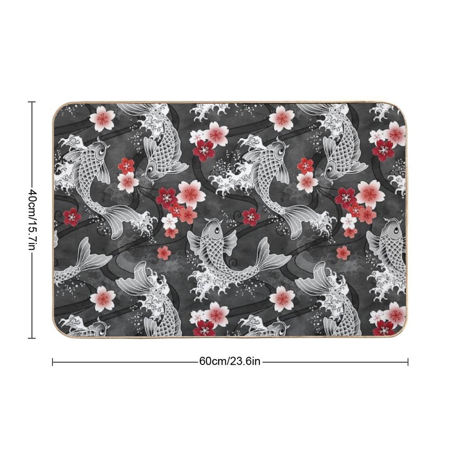 Koi Sakura Blossom in Black Bath Mat