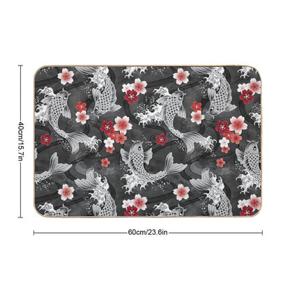 Koi Sakura Blossom in Black Bath Mat