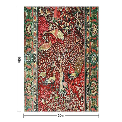 Antique Persian Rug Bird Tree Flowers Ca. 1600 Print Throw Blanket