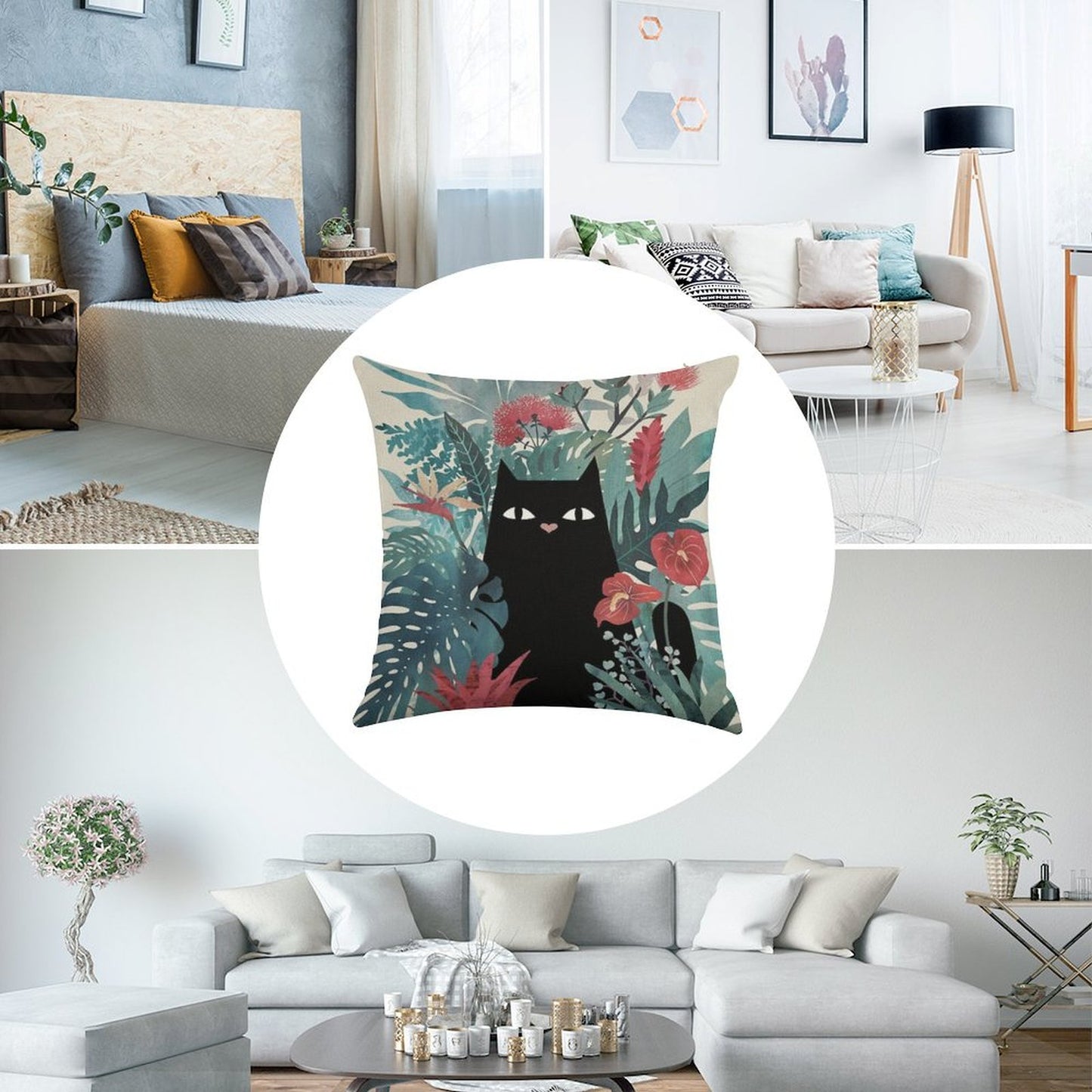 Popoki Linen Throw Pillow Cover