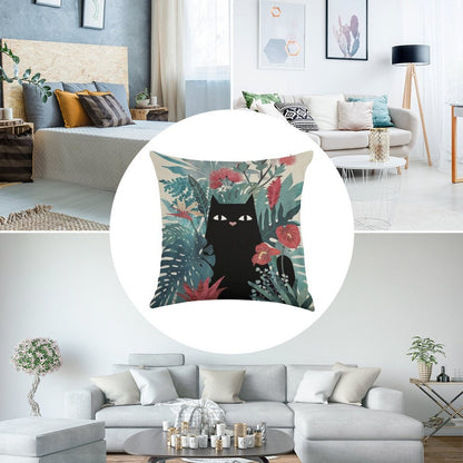 Popoki Linen Throw Pillow Cover