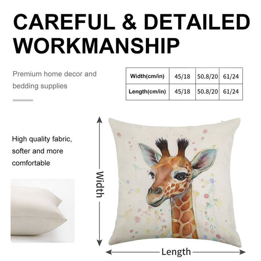 Baby Giraffe Watercolor Painting, Nursery Art Linen Throw Pillow Cover