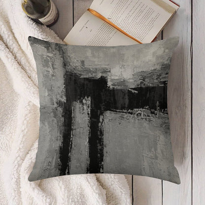 Gray Black Abstract Linen Throw Pillow Cover