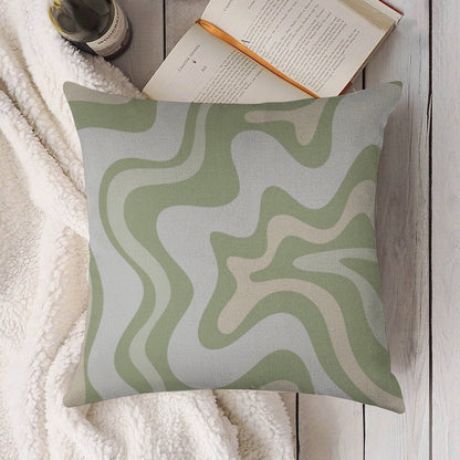 Liquid Swirl Contemporary Abstract in Light Sage Green Grey Almond Linen Throw Pillow Cover