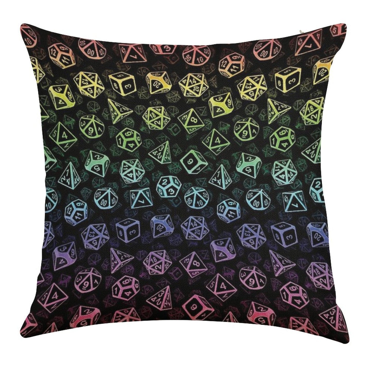 D20 Dice Set Pattern (Rainbow) Linen Throw Pillow Cover
